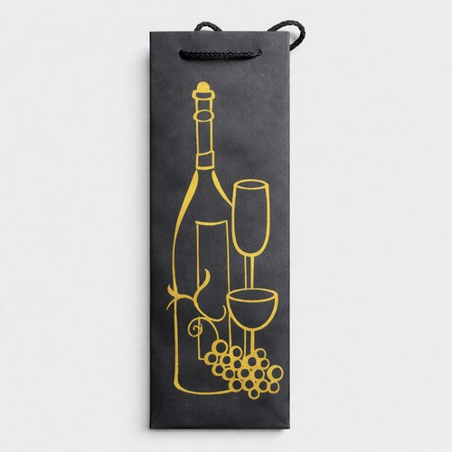 T3308 Deluxe Black Bottle Bag in Grape Design in Gold