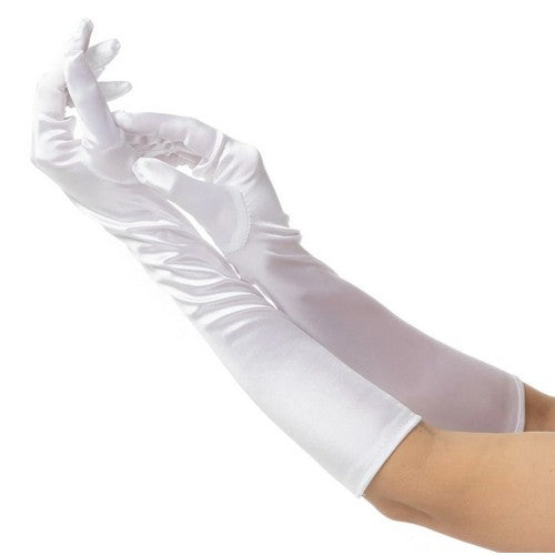 Long Satin Gloves in White