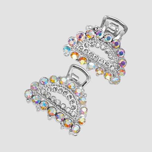 Rhinestone Mini Claw Spring Hair Clip 2pk in Silver/AB Crystal
