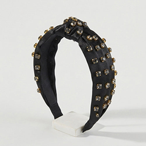 Satin Rhinestone Top knot Headband in Black