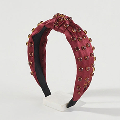 Satin Rhinestone Top knot Headband in Red
