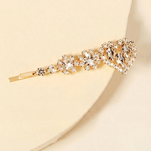 Crystal Heart Hair Clip Barrette in Gold