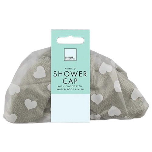 Forever Beautiful Heart Printed Shower Cap in Grey
