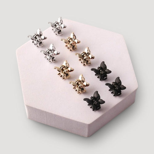 Metallic Butterfly Mini Hair Claw Clip 10pc Set in Gold/Silver/Black
