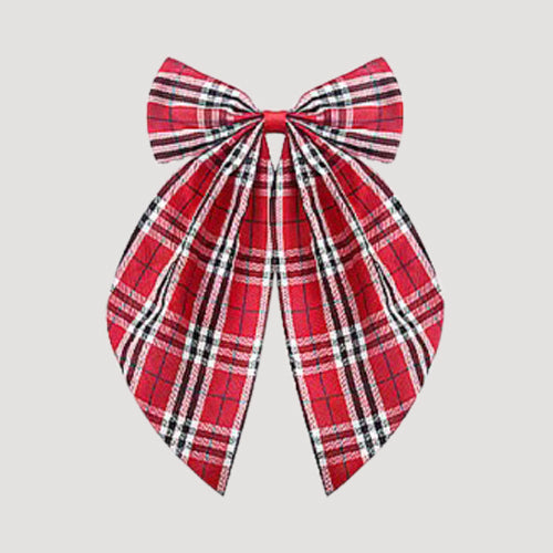 Oversized Plaid Hair Bow in Red & White