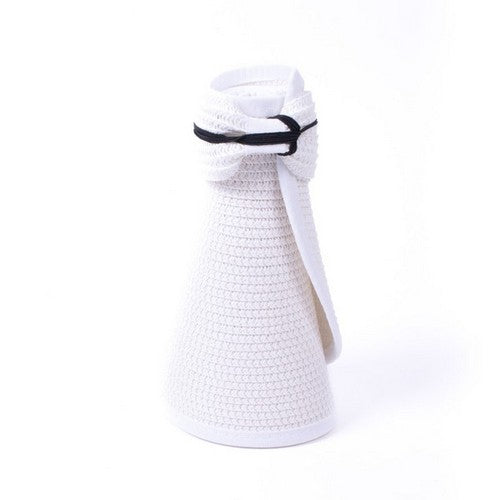 Rollable Bow Detail Jumbo Straw Visor in White