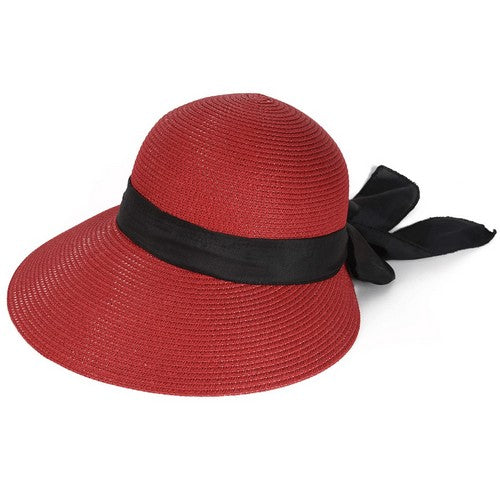 Red & Black Straw  Bow Hat Red Straw Black Bow Derby Hat Vintage 1960s For Sale at  main image 4