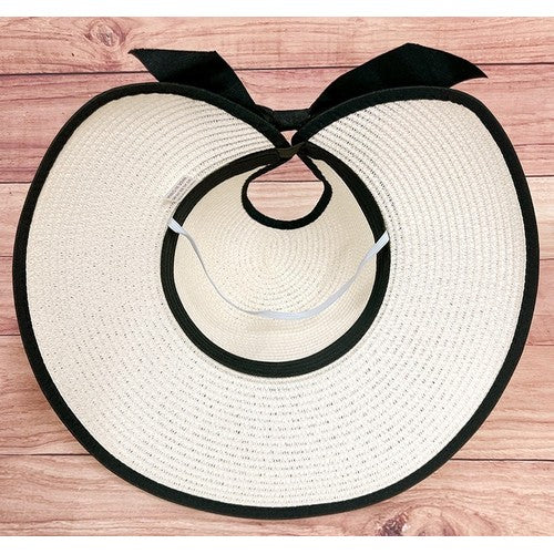 RIBB-WH-138-C Bow Back Ponytail Straw Hat