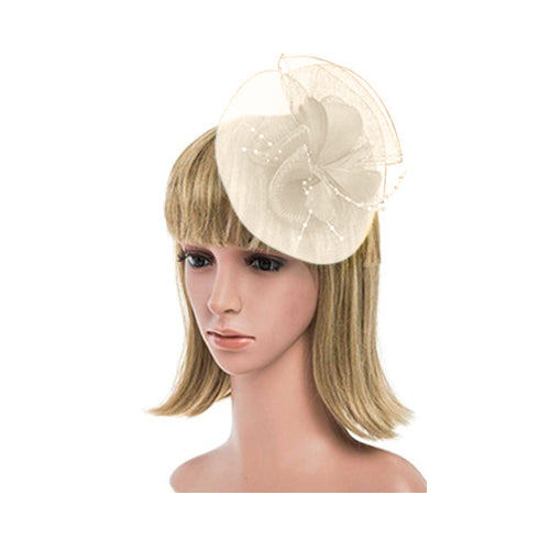 Small Feather & Bead Fascinator in Ivory