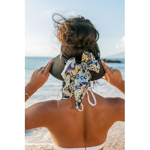 Scarf Accent Linen Jumbo Visor in Black