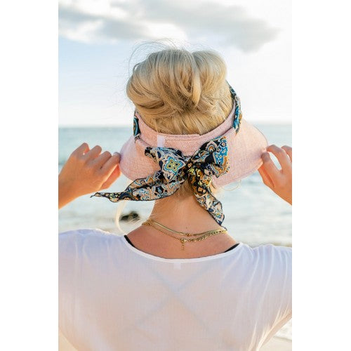 Scarf Accent Linen Jumbo Visor in Blush