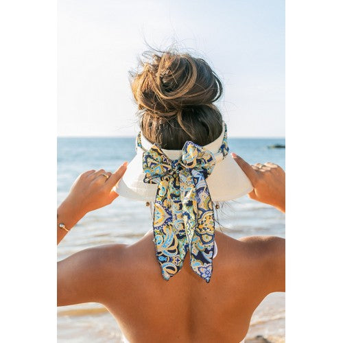 Scarf Accent Linen Jumbo Visor in Cream