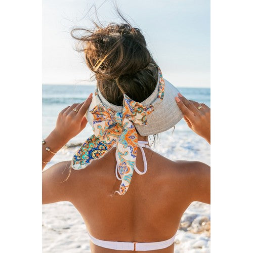 Scarf Accent Linen Jumbo Visor in Grey