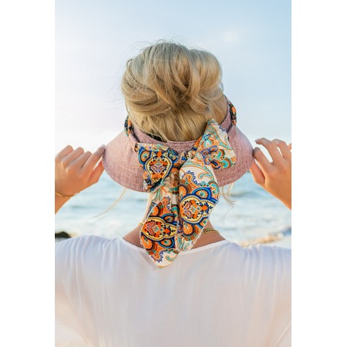 Scarf Accent Linen Jumbo Visor in Mauve