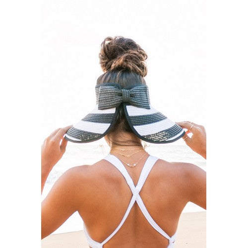 Roll-Up Stripe Bow Detail Jumbo Visor in Black