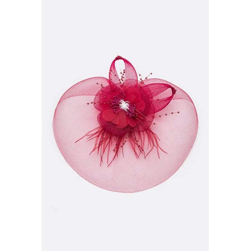 Beaded Rose Oversize Fascinator in Burgundy