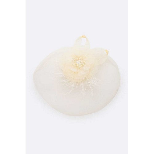 Beaded Rose Oversize Fascinator in Ivory