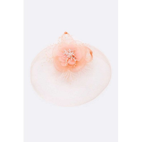 Beaded Rose Oversize Fascinator in Peach