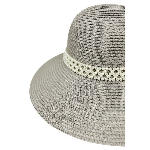 Pearl Band Straw Hat in Grey