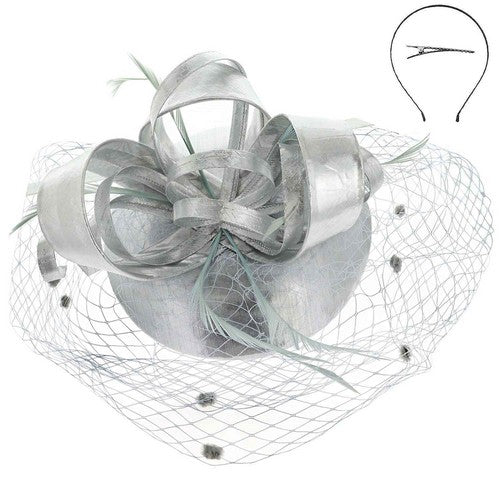 Metallic Veil Hat Fascinator in Silver