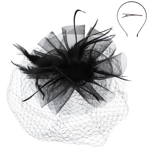 HTH2720 Jumbo Flower Veil Fascinator in Black