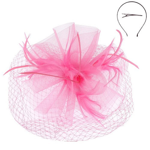 HTH2720 Jumbo Flower Veil Fascinator in Pink