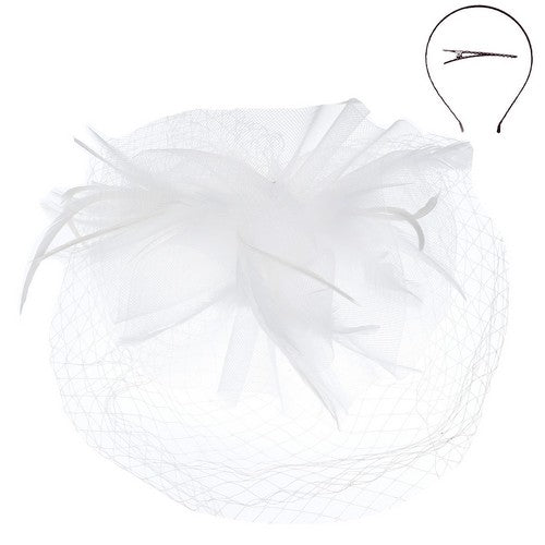 HTH2720 Jumbo Flower Veil Fascinator in White