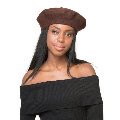 Wool Beret Hat in Dark Brown
