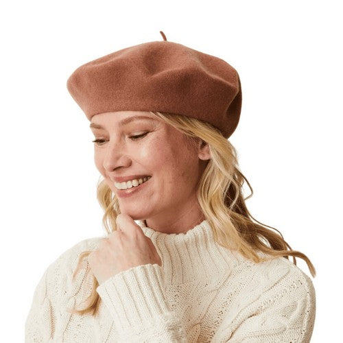 Wool Beret Hat in Light Brown