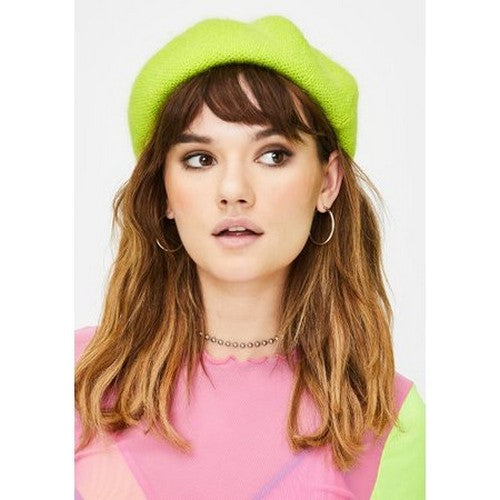 Wool Beret Hat in Lime Green