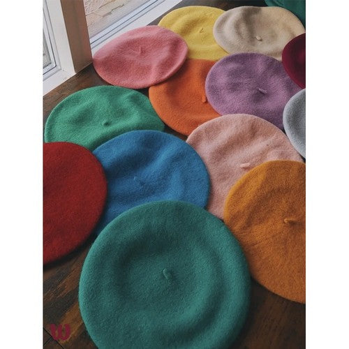 Wool Beret Hat Dark Mustard