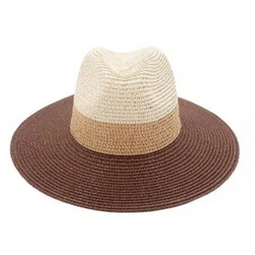 00271 Tri Colour Straw Panama Hat in Brown