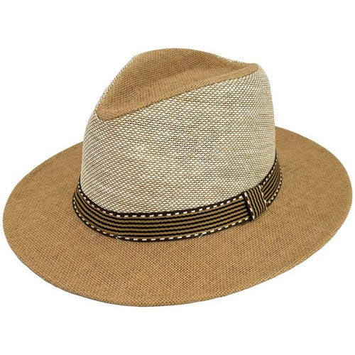 08047 Two-Tone Straw Panama Hat in Brown