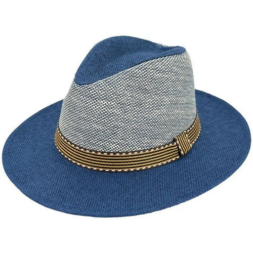 08047 Two-Tone Straw Panama Hat in Navy