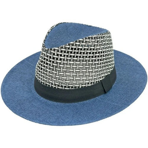 00233 Mesh Design Straw Panama Hat in Navy