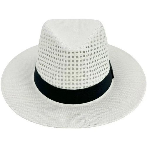 00233 Mesh Design Straw Panama Hat in White