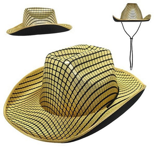 HTF2808 Plaid Print Western Cowboy Hat in Gold