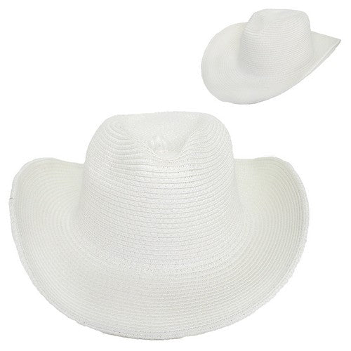 HTP2863 Straw Western Cowboy Hat in white