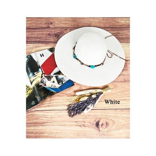 A20-92-WH-C Lace Tie Straw Beach Hat in White