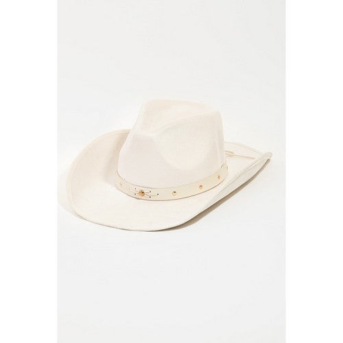 Studded Strap Western Cowboy Hat in Ivory