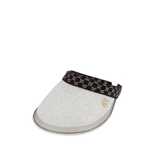 G Charm Metallic Straw Visor in Silver