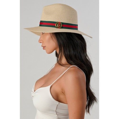CG Badge Straw Panama Hat in Beige