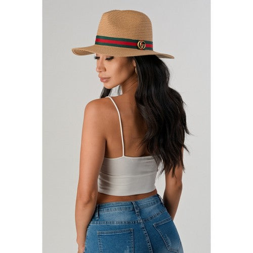 CG Badge Straw Panama Hat in Khaki