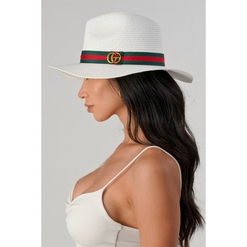 CG Badge Straw Panama Hat in White