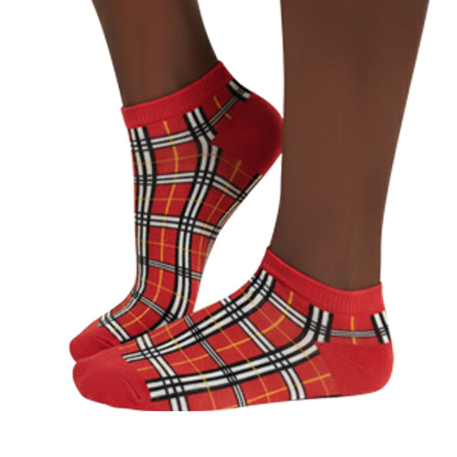 EANKLE 1001BK Ankle Cut Fun Socks in Plaid Red