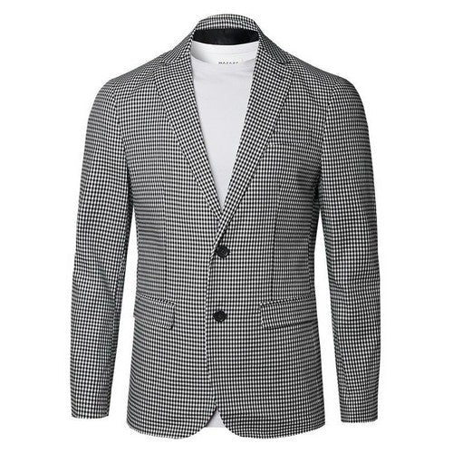 Elbow Patch Slim Fit Cotton Blazer in Black & White Check