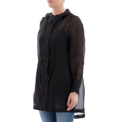 See-Thru Organza Hooded Parka in Black