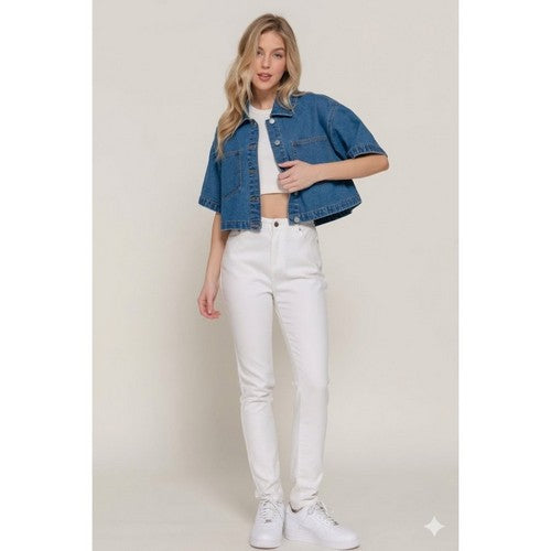 Boxy Crop Denim Jacket in Medium Denim
