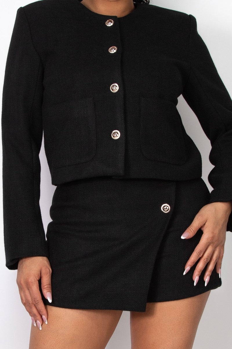 Patch Pocket Tweed Jacket in Black