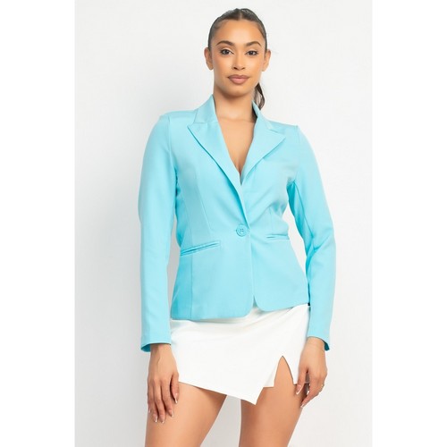 Single-Breasted Notch Blazer in Aqua